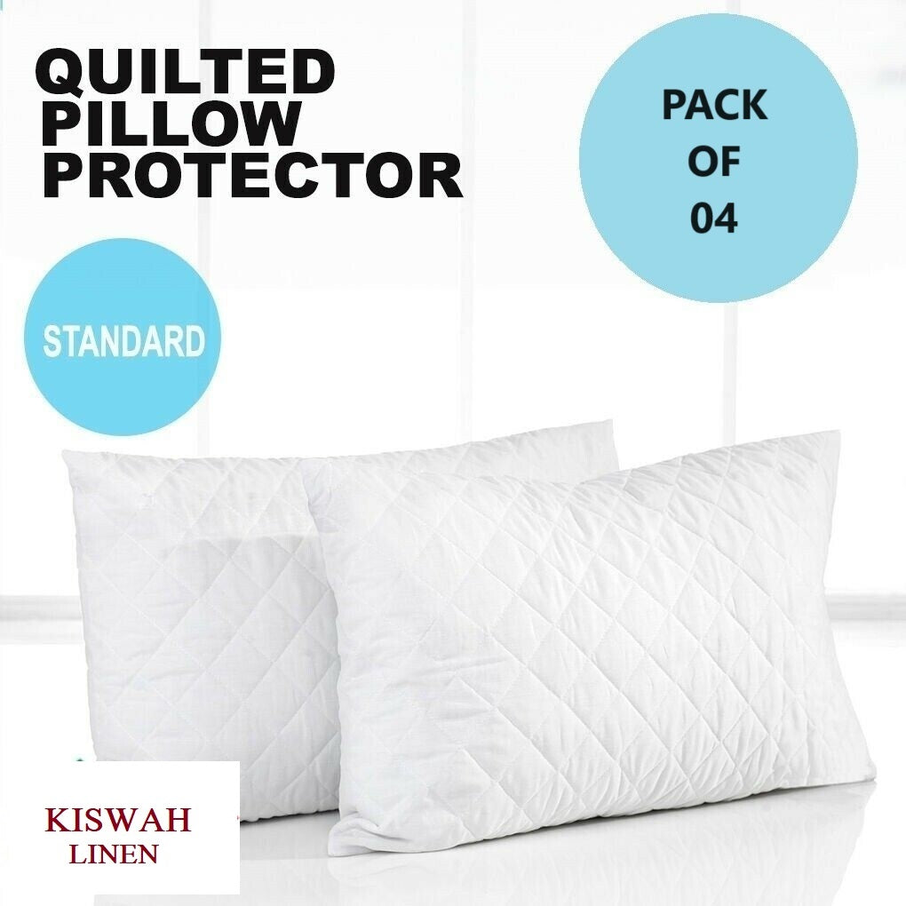 Pack of 4 Zipped QUILTED PILLOW PROTECTORS Soft Hypoallergenic Breathable Cover